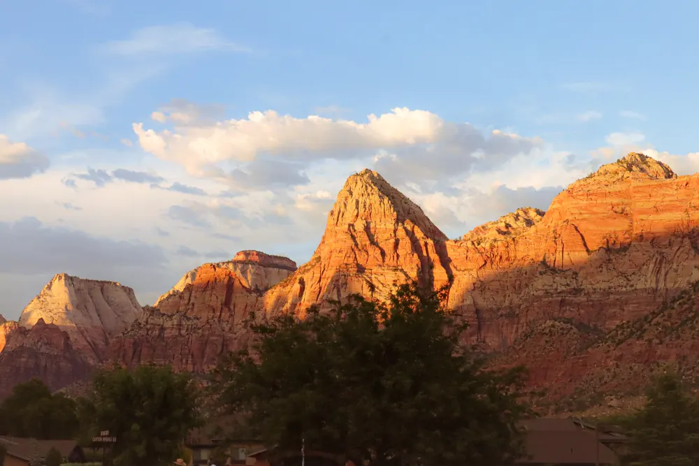 Sunset over red rock mountains