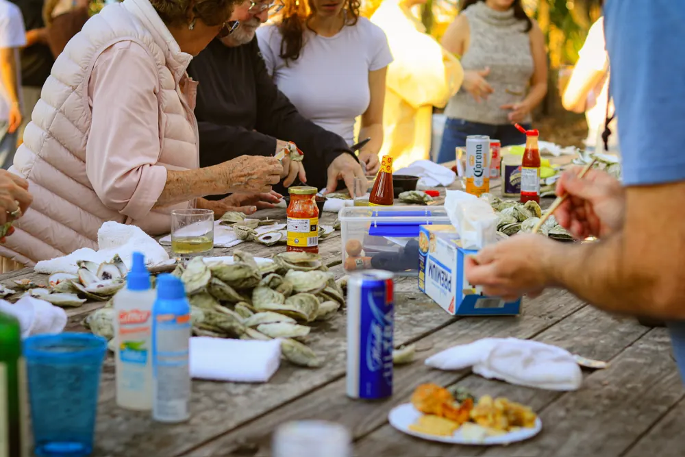 Oyster table close-up at an outdoor event